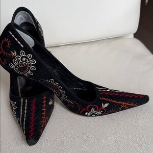 Floral Embroidered Black Heelsvintage Embroidered Gunmetal Sussex Pumps